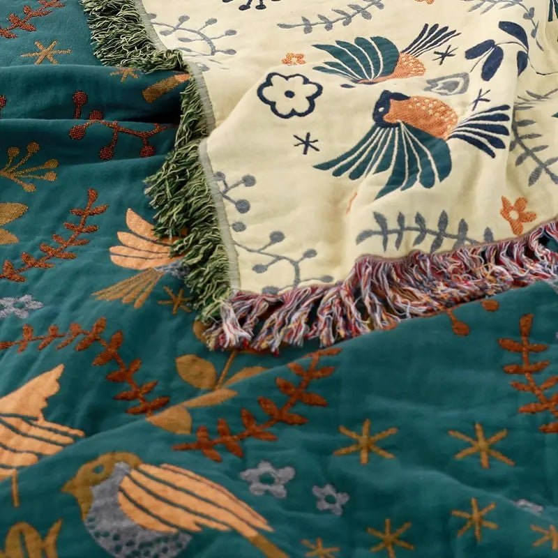 Reversible Scandinavian Bird Throw Blanket