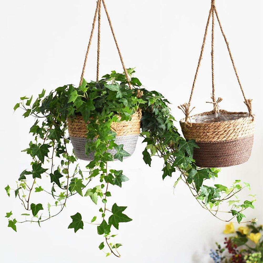 Geweven Jute Touw Hangende Plantenmand