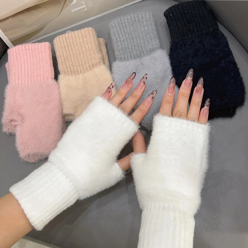 Guantes suaves de invierno con medio dedo