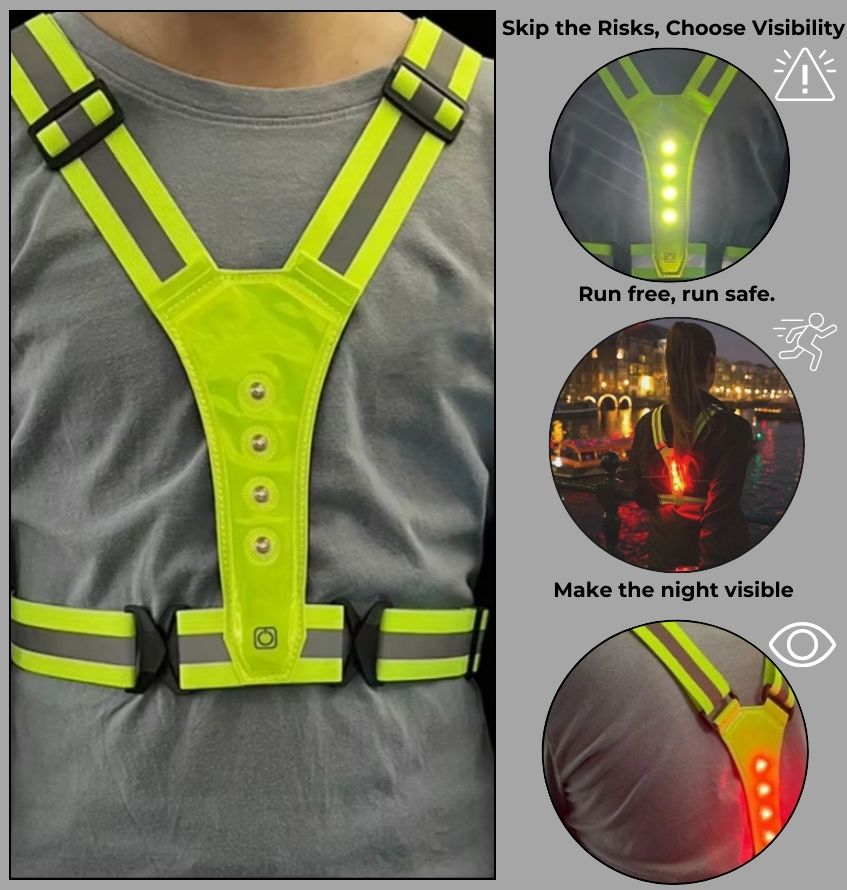 GlowGuard™ sikkerhedsvest | Sikkerheds LED-vest til løb, cykling og arbejde