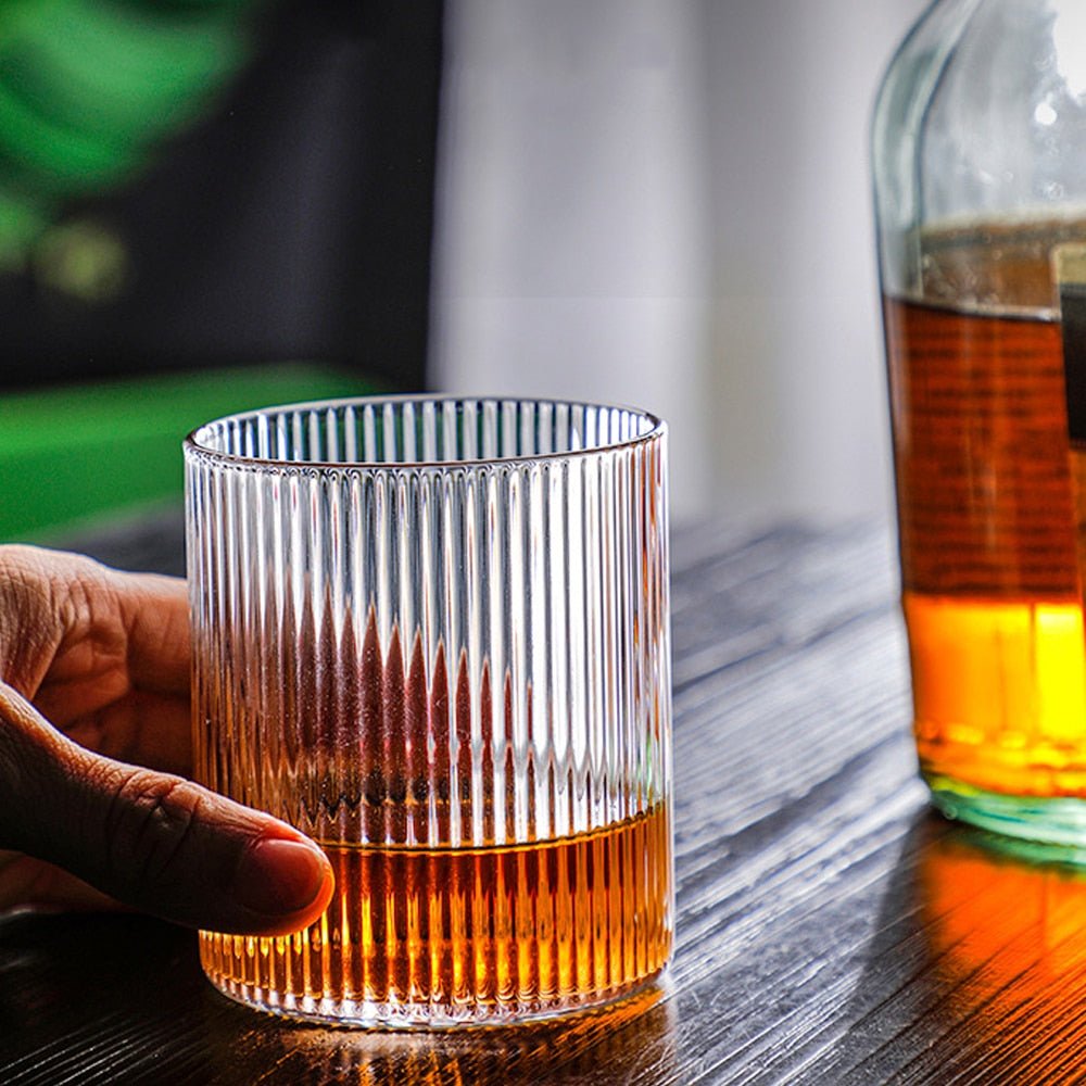 Japanese Style Clear Striped Glass Cup