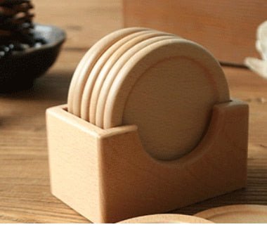 Japanese Style Six Piece Wooden Coaster Set