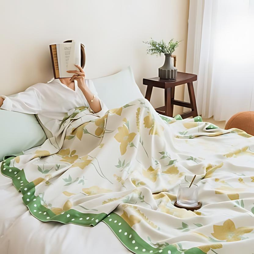 Yellow Flower Leaf Cooling Blanket