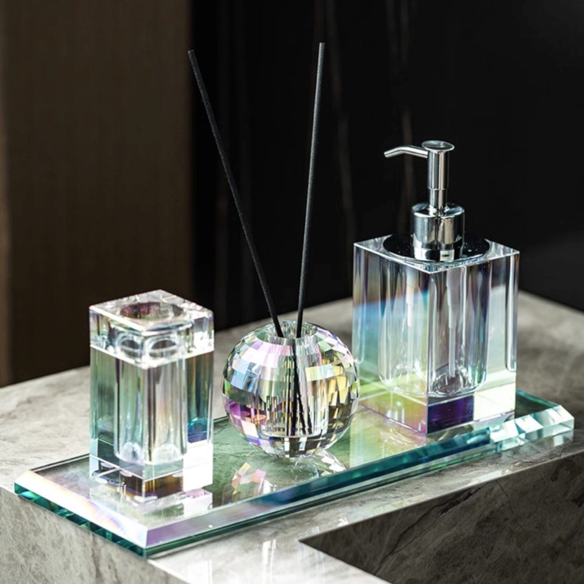 Juiletta Crystal Glass Bathroom Accessories Set