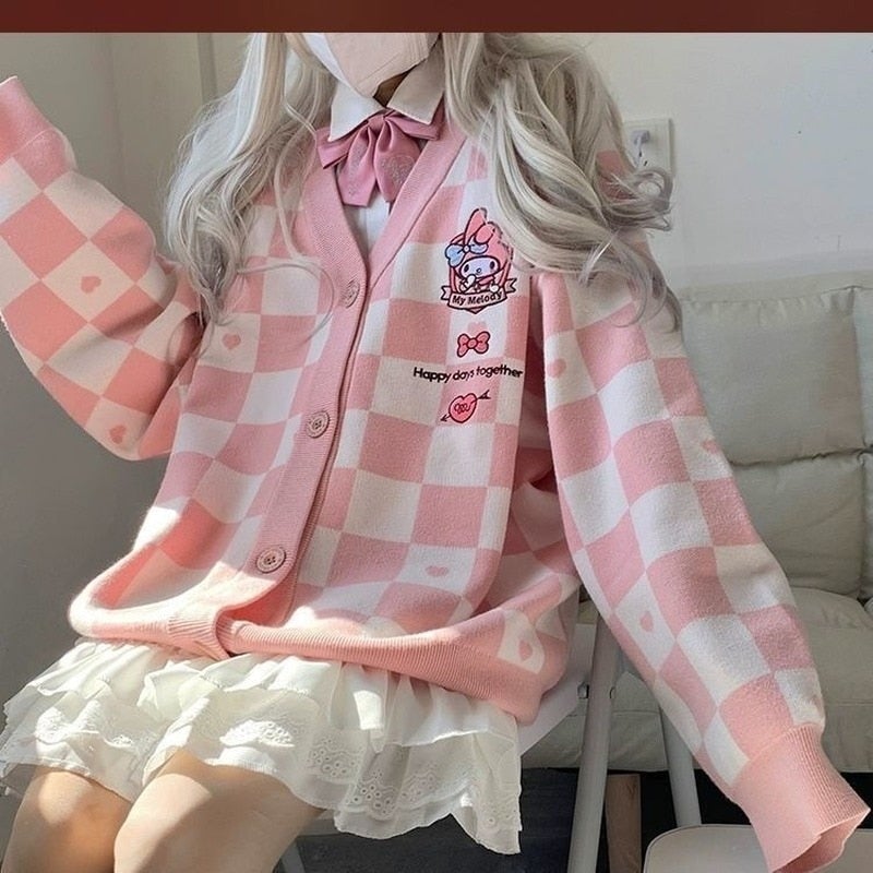 Cardigan Kawaii în carouri