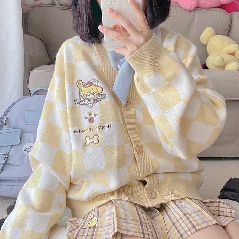 Cardigan à carreaux kawaii