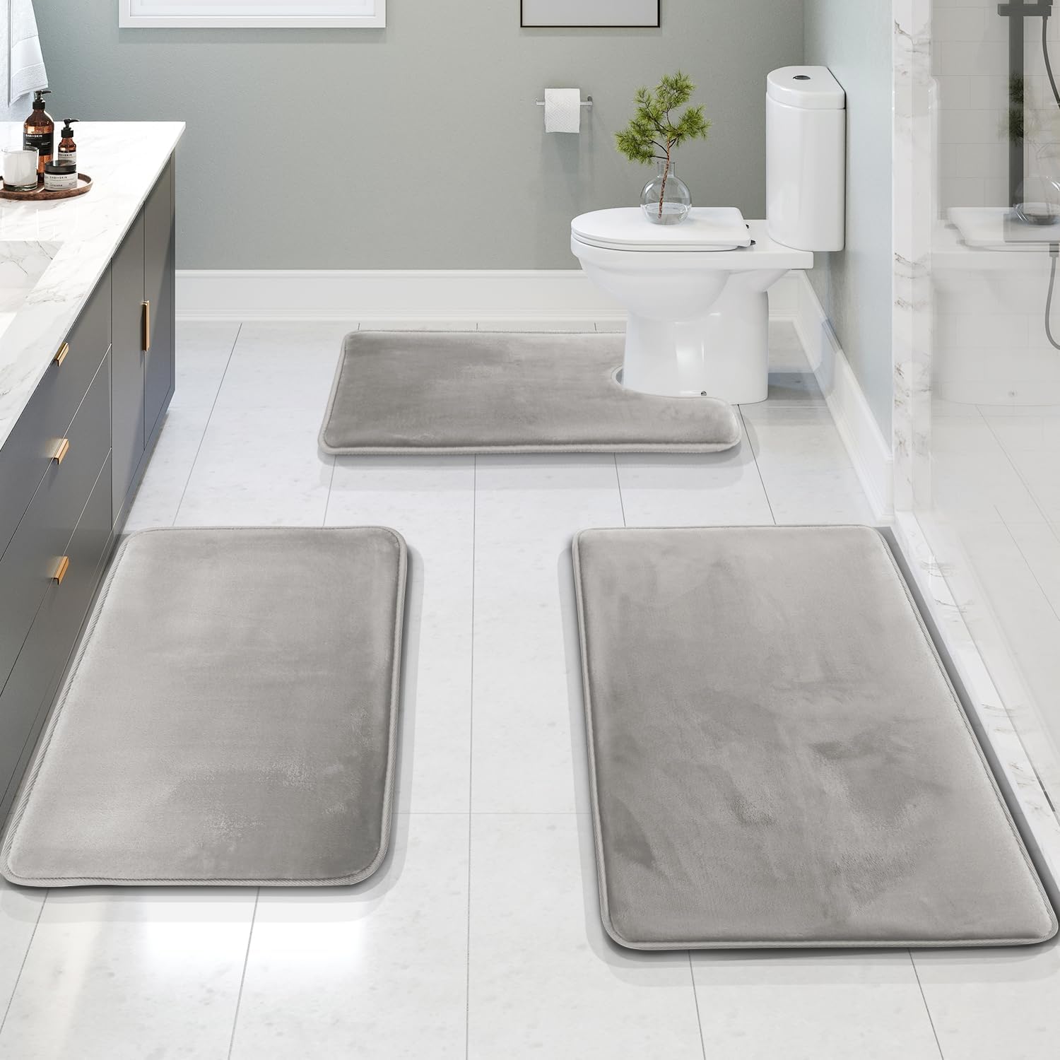 Set di 3 Tappetini da Bagno in Schiuma Memory di Velluto Lussuoso