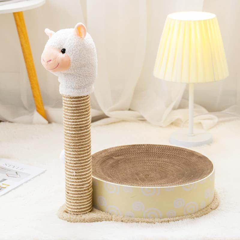 Llama & Unicorn Fantasy Cat Scratch Station: Round Plate with Sisal Pole