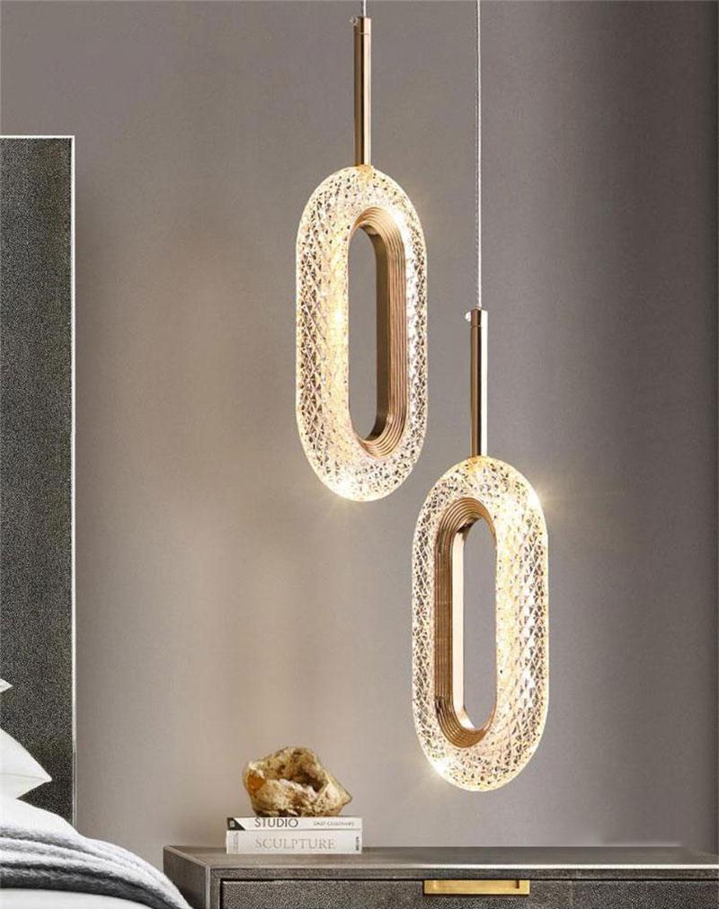 Lussuosa lampada a sospensione in oro con anello di diamanti - Apparecchio di illuminazione moderno ispirato al cristallo