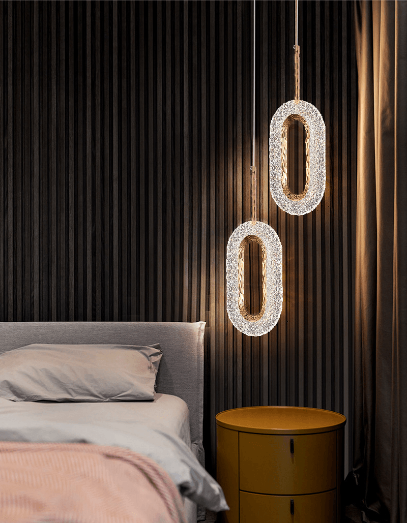 Lussuosa lampada a sospensione in oro con anello di diamanti - Apparecchio di illuminazione moderno ispirato al cristallo