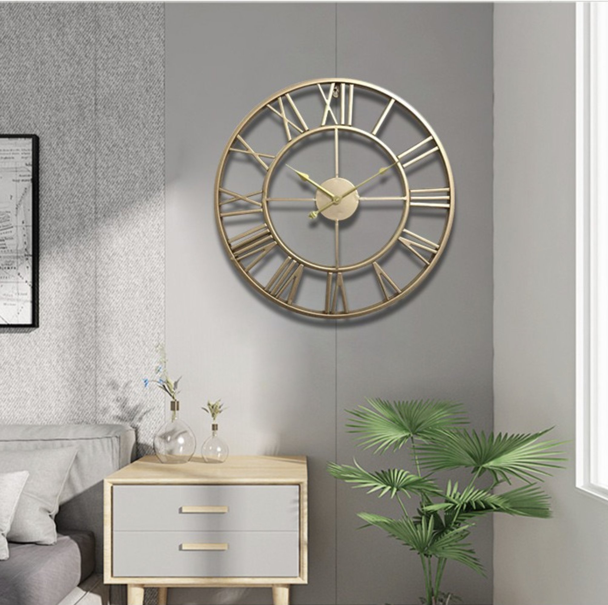 Reloj de pared con esqueleto dorado o de bronce