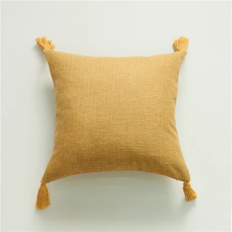 Linen Cushion Cover with Tassels – For Sofa and Bedroom