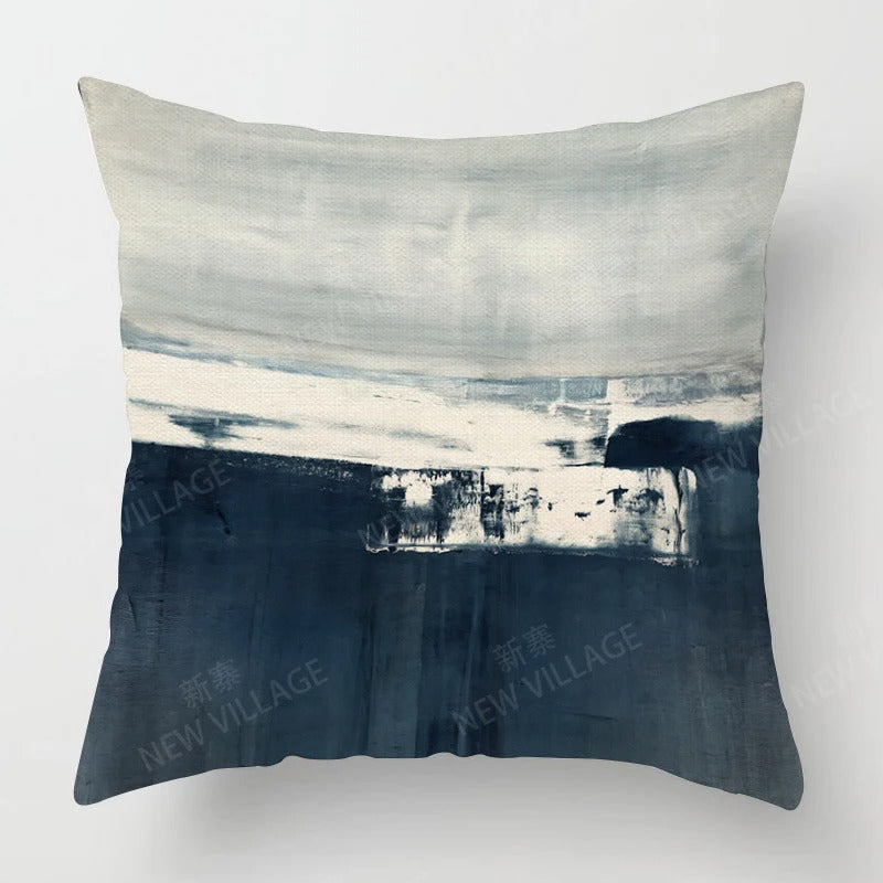 Tricolor Linen Cushion Cover – Blue, Gray and White