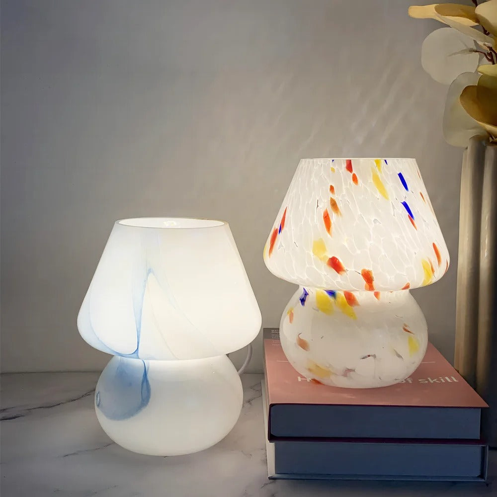 Lampe champignon en verre - Éclairage LED vintage pour chambre à coucher et décoration intérieure