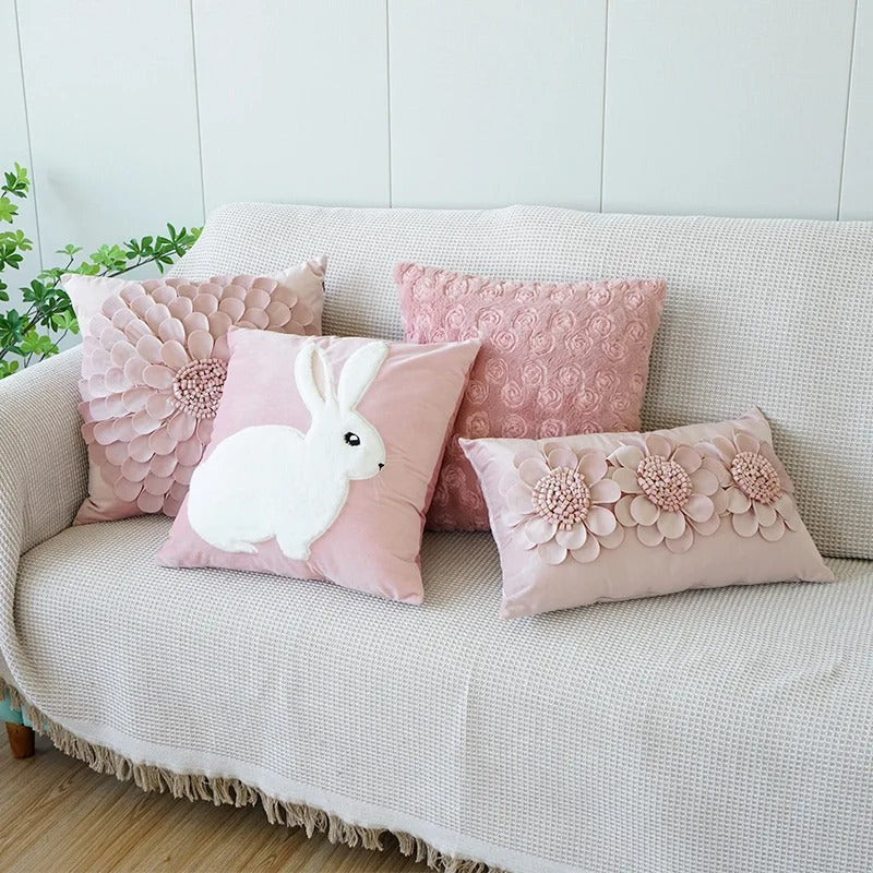 Cute Pink Bunny Cushion Cover – A Playful Touch for Your Home