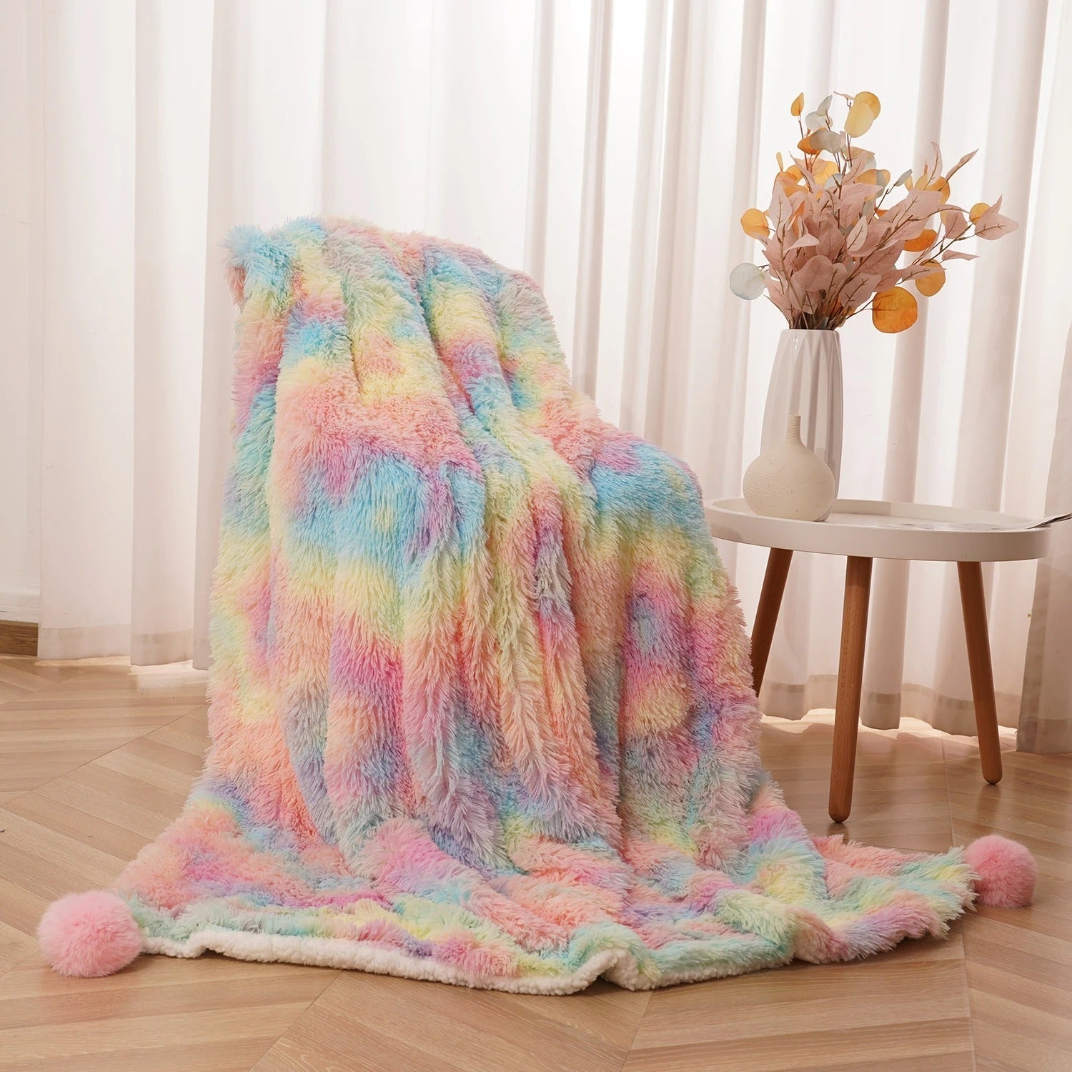 Rainbow Fluffy Plush Blanket - Colorful Comfort for All Ages!