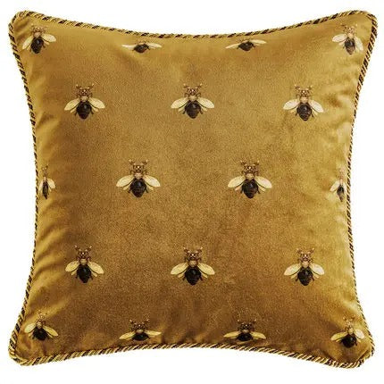 Retro Gold Cushion Cover – Luxury European Art Style with Bee Print