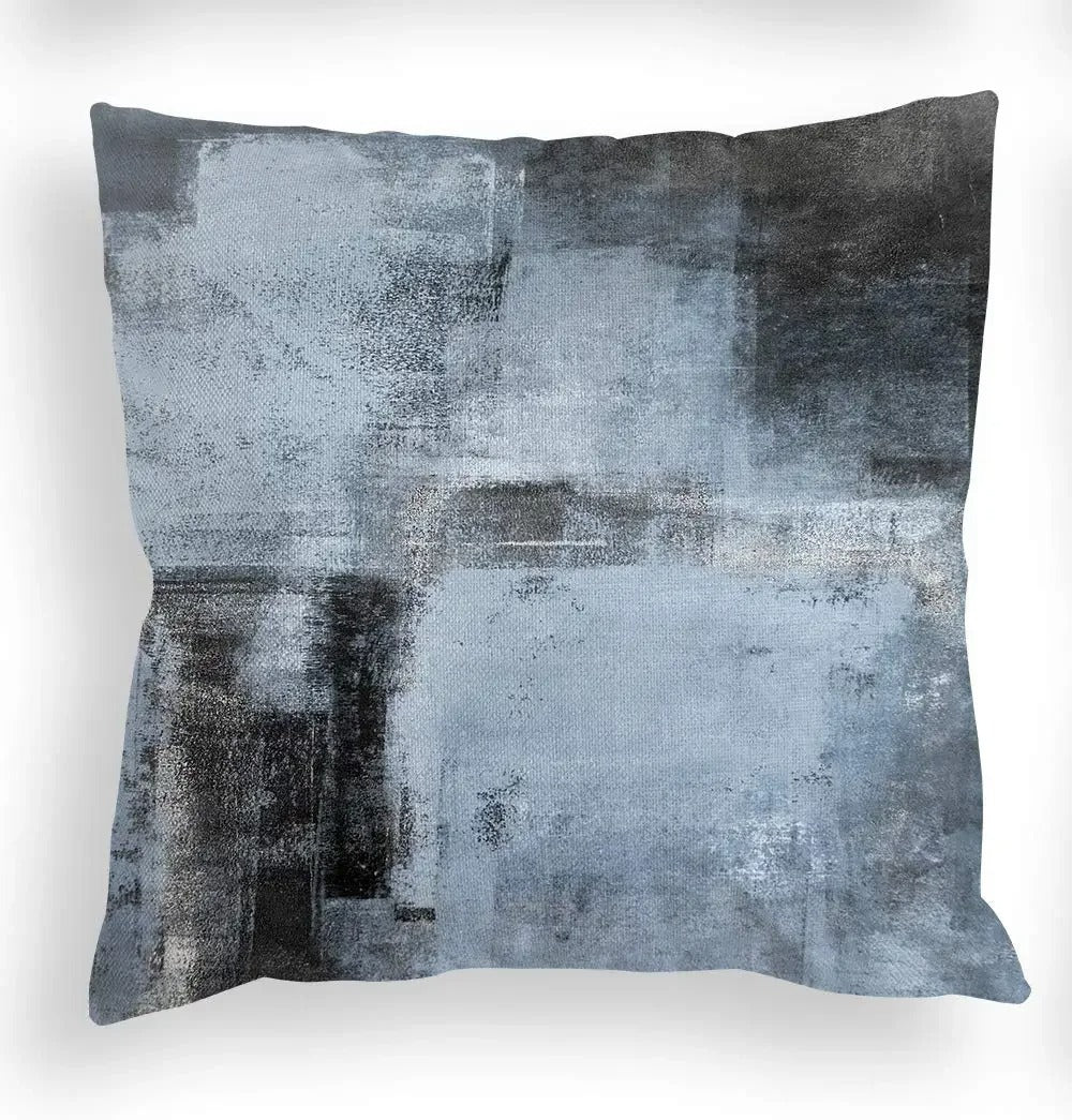 Housse de Coussin en Lin Tricolore – Bleu, Gris et Blanc