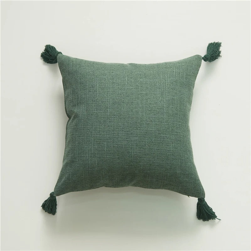 Housse de coussin en lin avec pompons – Pour canapé et chambre