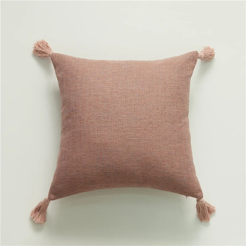 Housse de coussin en lin avec pompons – Pour canapé et chambre