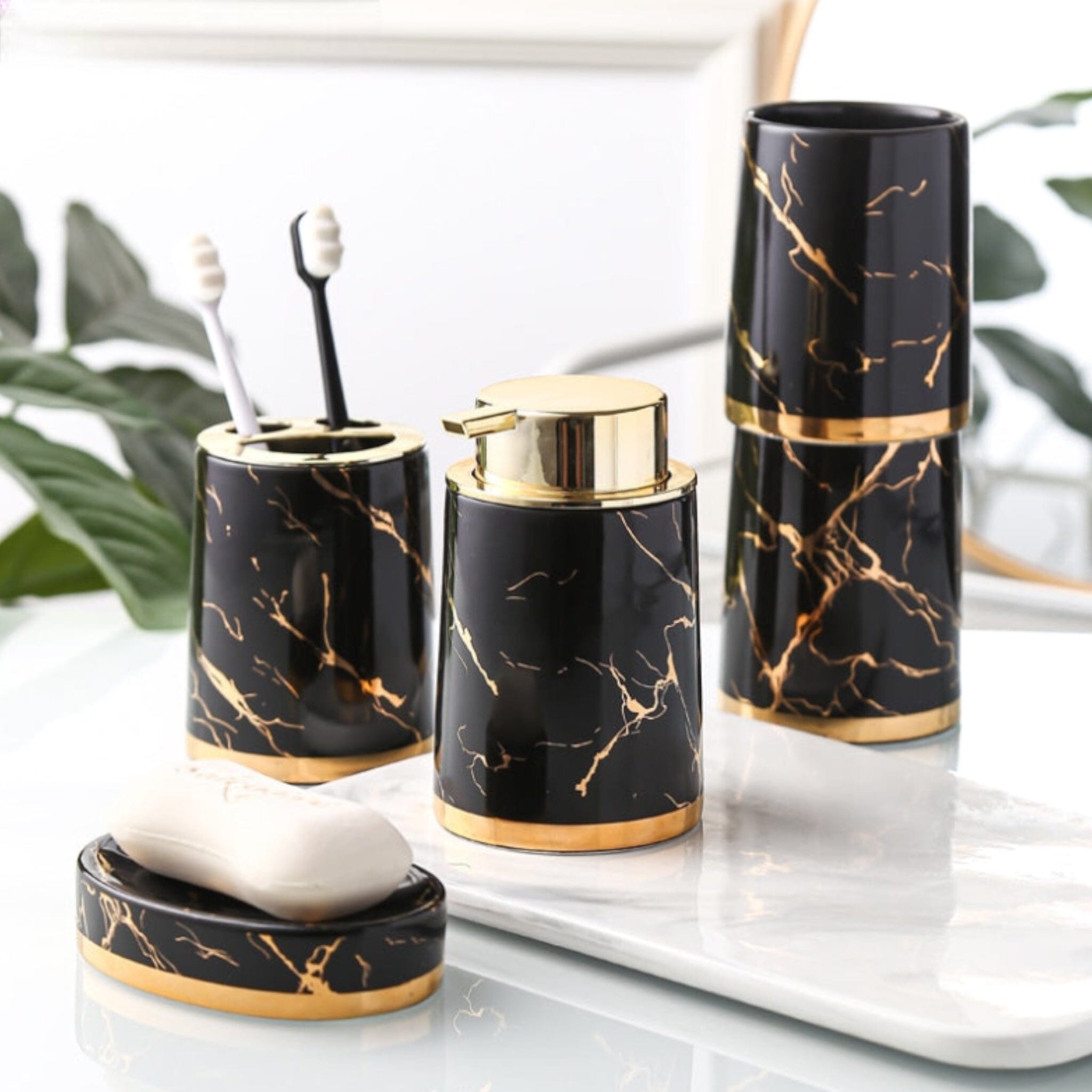 Marble Look Bathroom Accessories Set