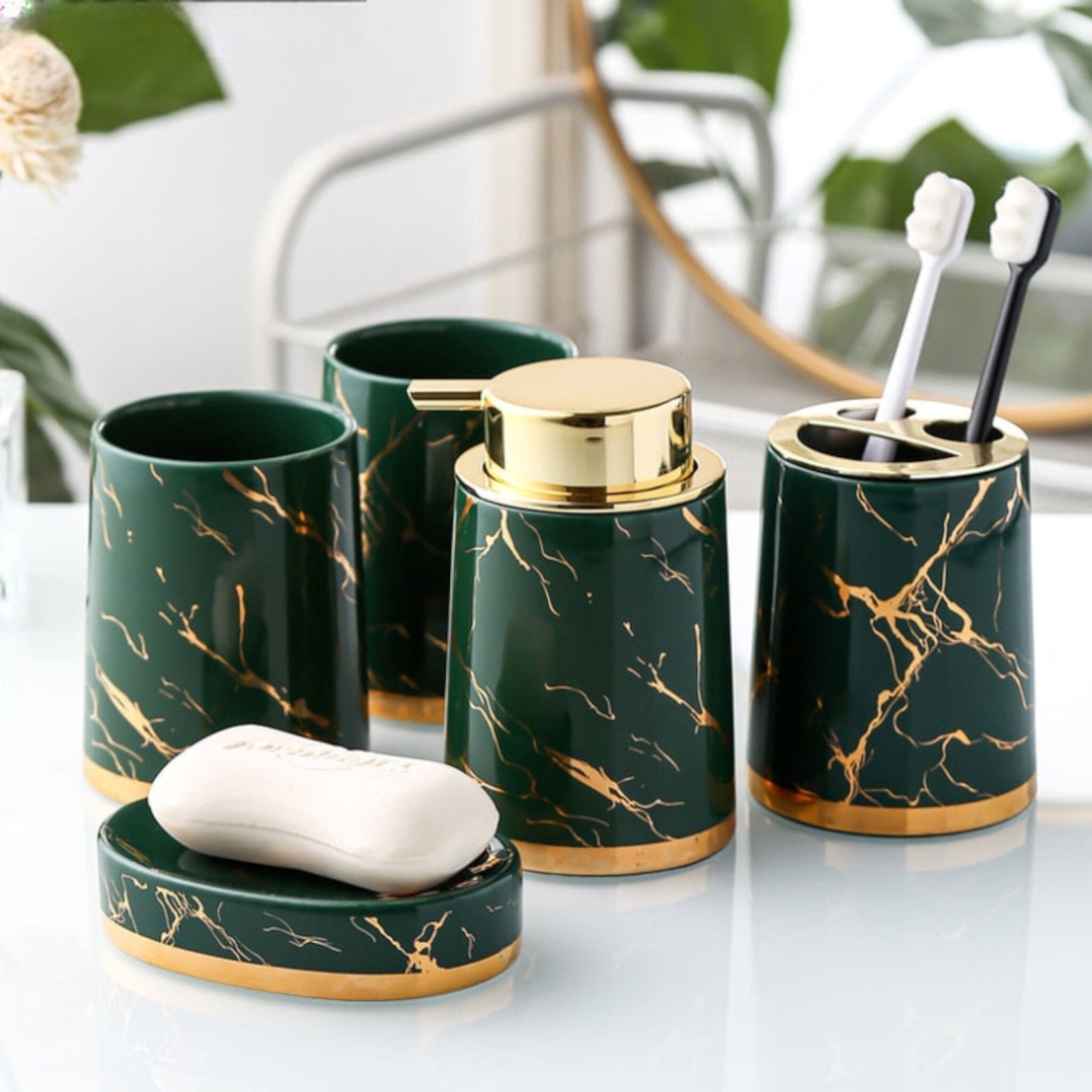 Marble Look Bathroom Accessories Set