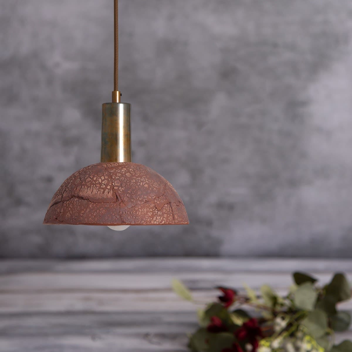 Kauri Organic Ceramic Dome Pendant Light 20cm, Red Iron