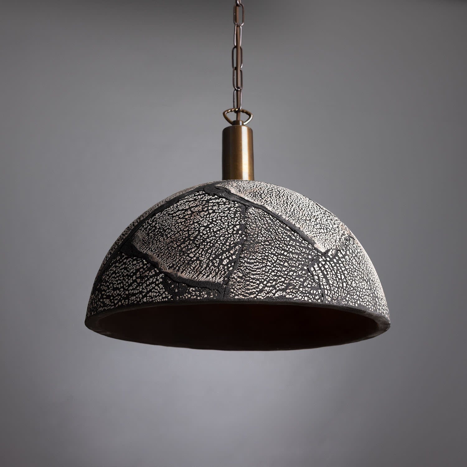 Kauri Organic Ceramic Dome Pendant Light 37cm, Black Clay