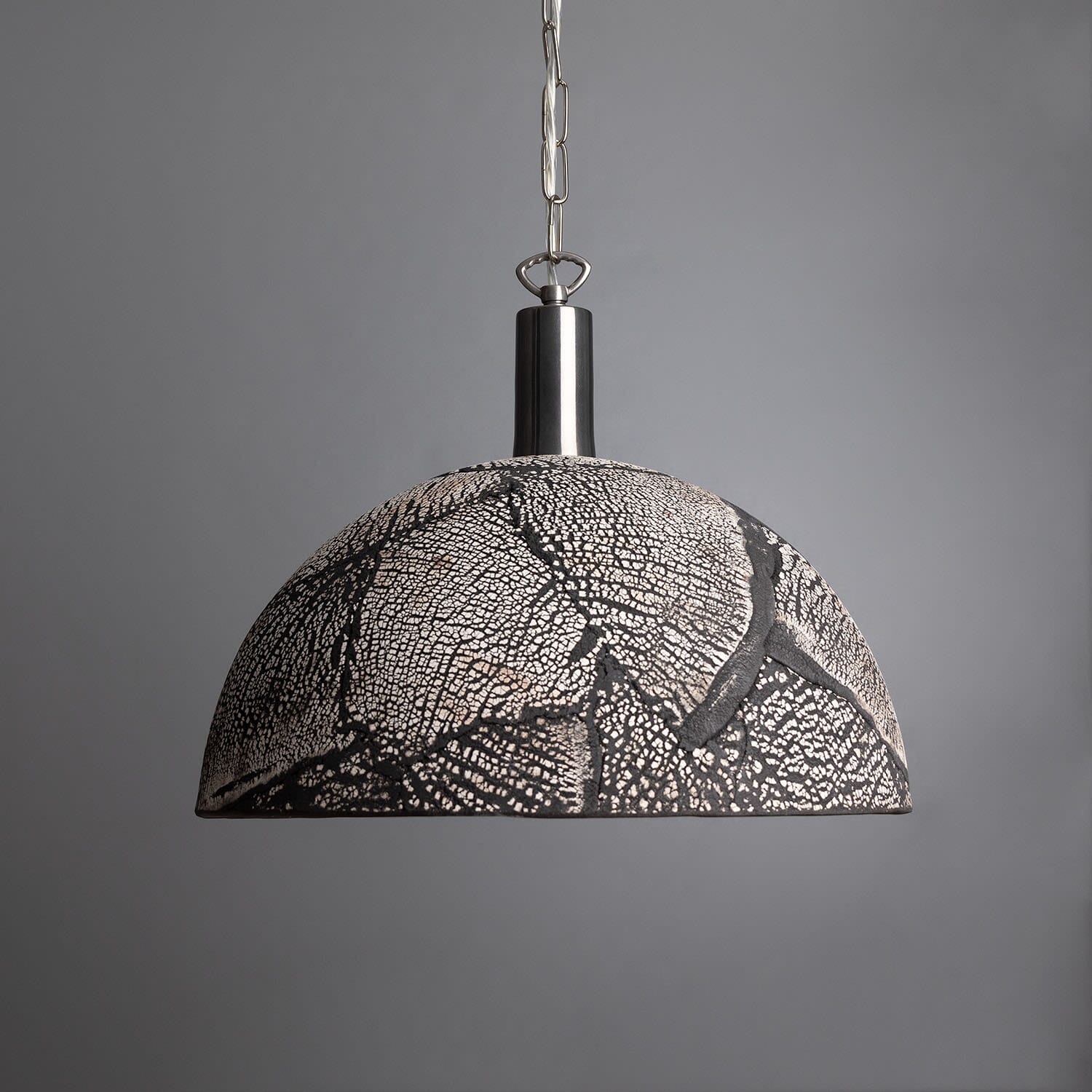 Kauri Organic Ceramic Dome Pendant Light 37cm, Black Clay