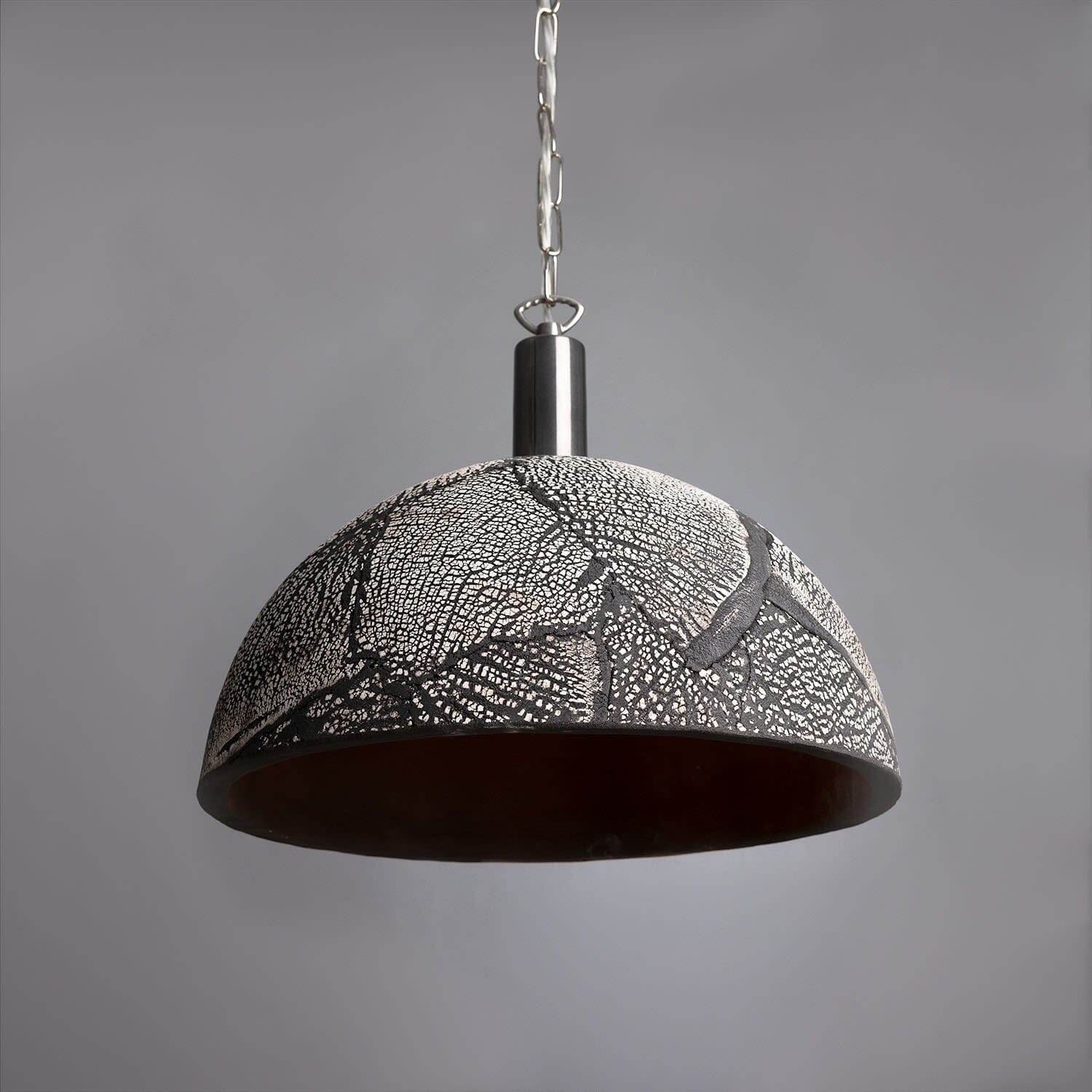 Kauri Organic Ceramic Dome Pendant Light 37cm, Black Clay