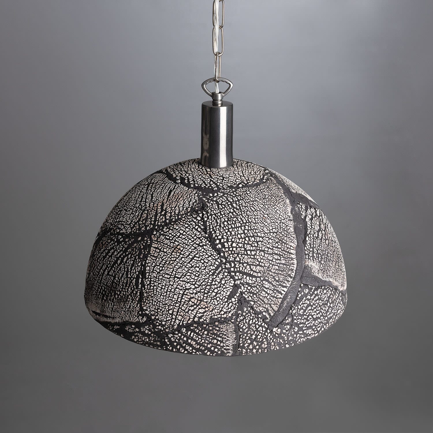 Kauri Organic Ceramic Dome Pendant Light 37cm, Black Clay