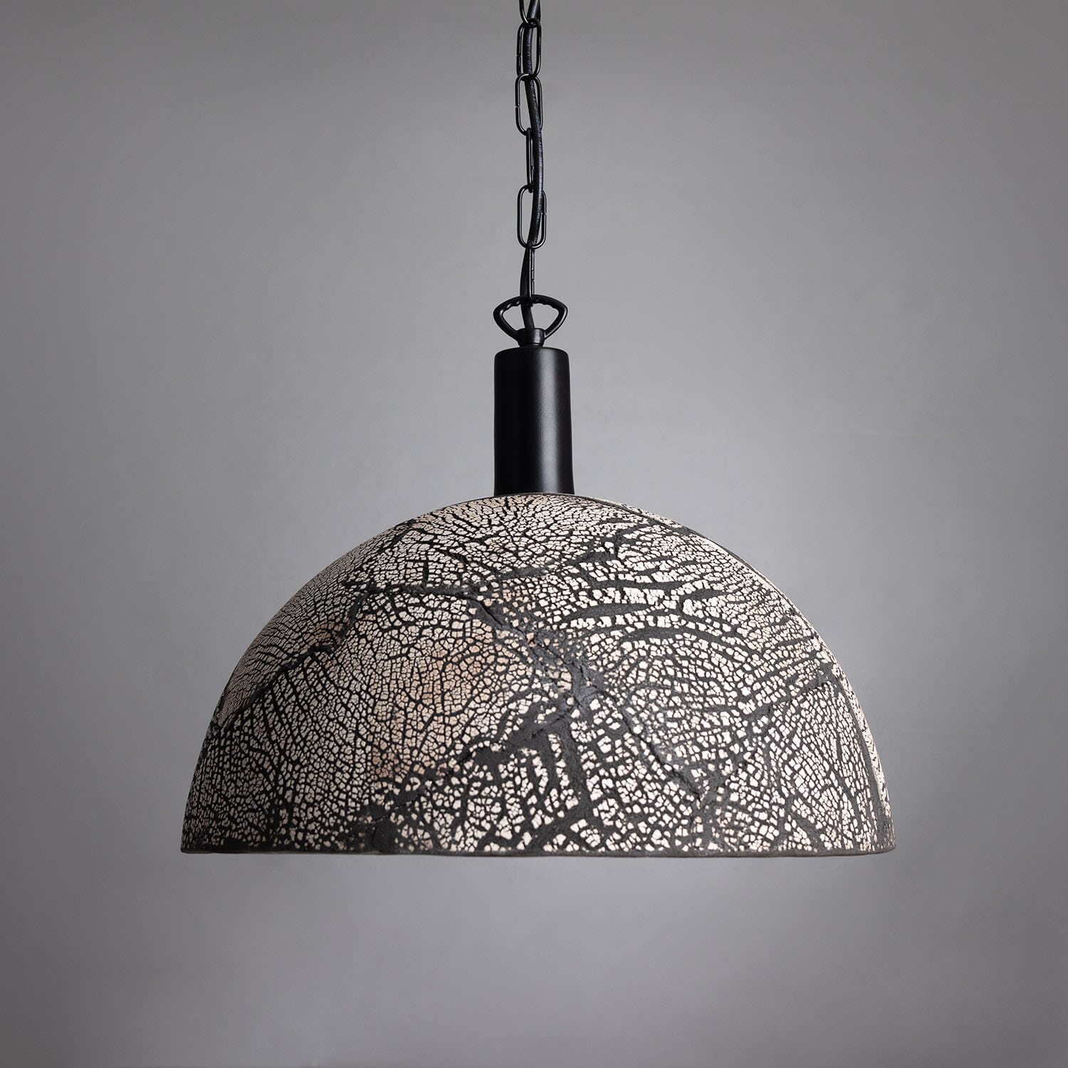 Kauri Organic Ceramic Dome Pendant Light 37cm, Black Clay