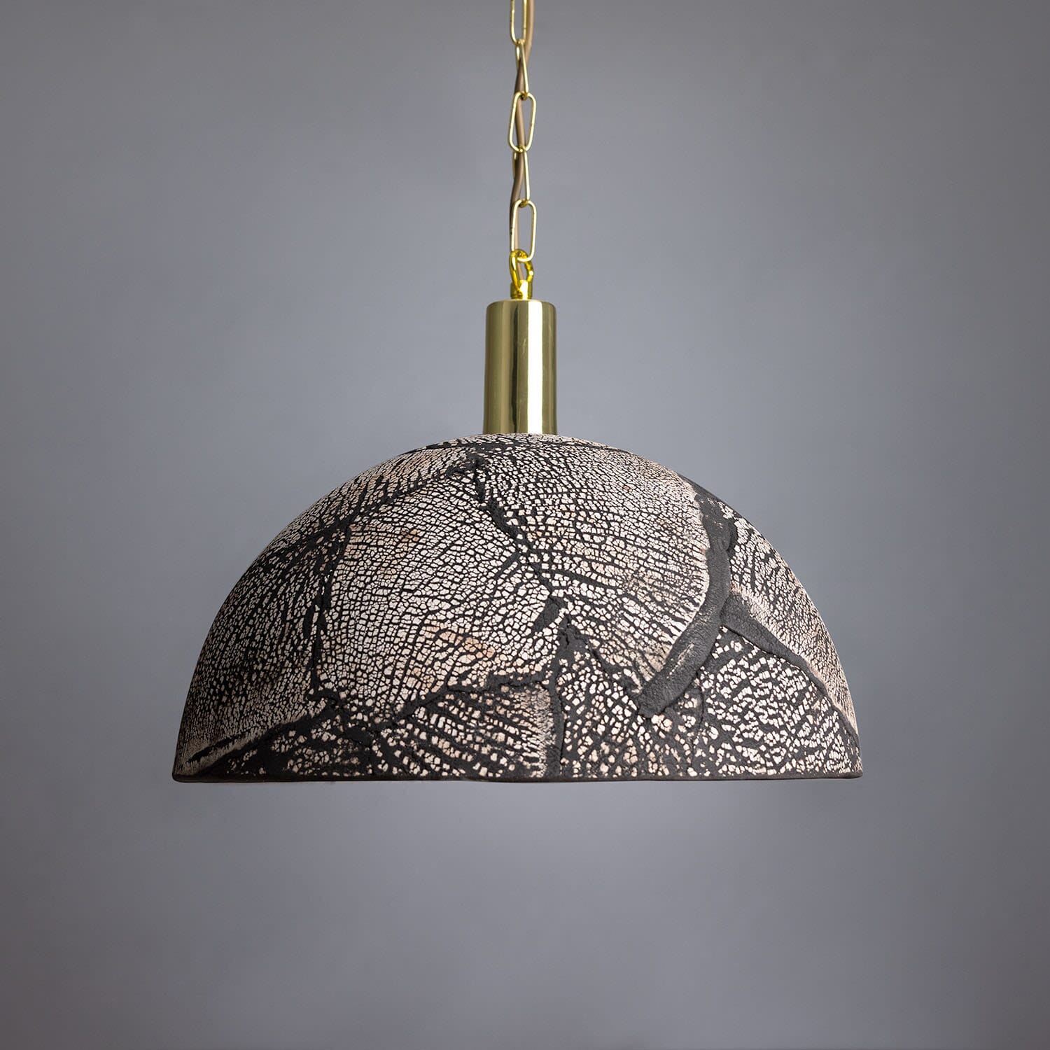 Kauri Organic Ceramic Dome Pendant Light 37cm, Black Clay