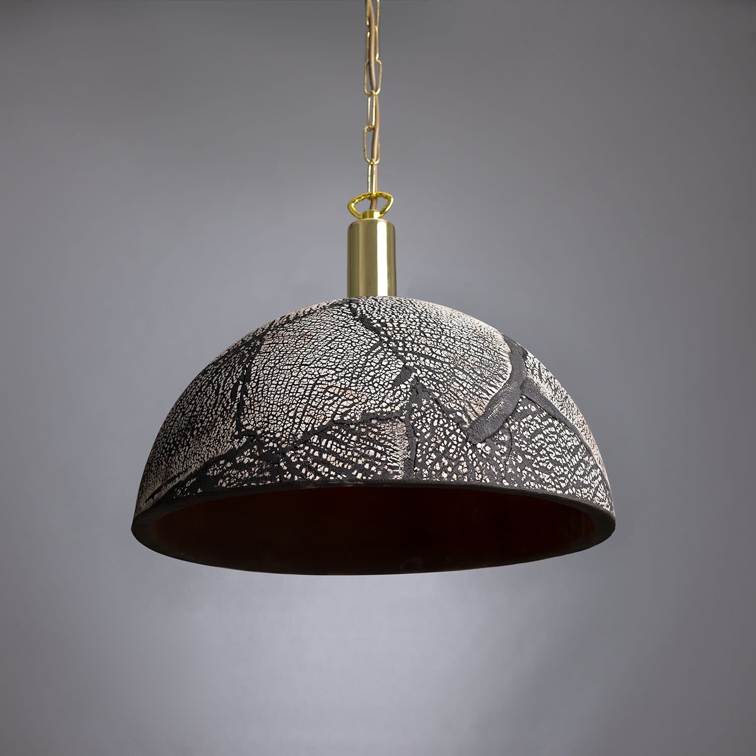 Kauri Organic Ceramic Dome Pendant Light 37cm, Black Clay