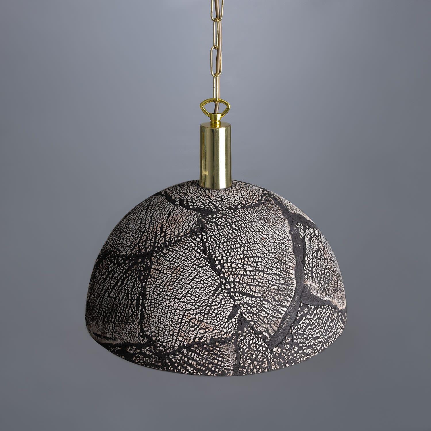 Kauri Organic Ceramic Dome Pendant Light 37cm, Black Clay