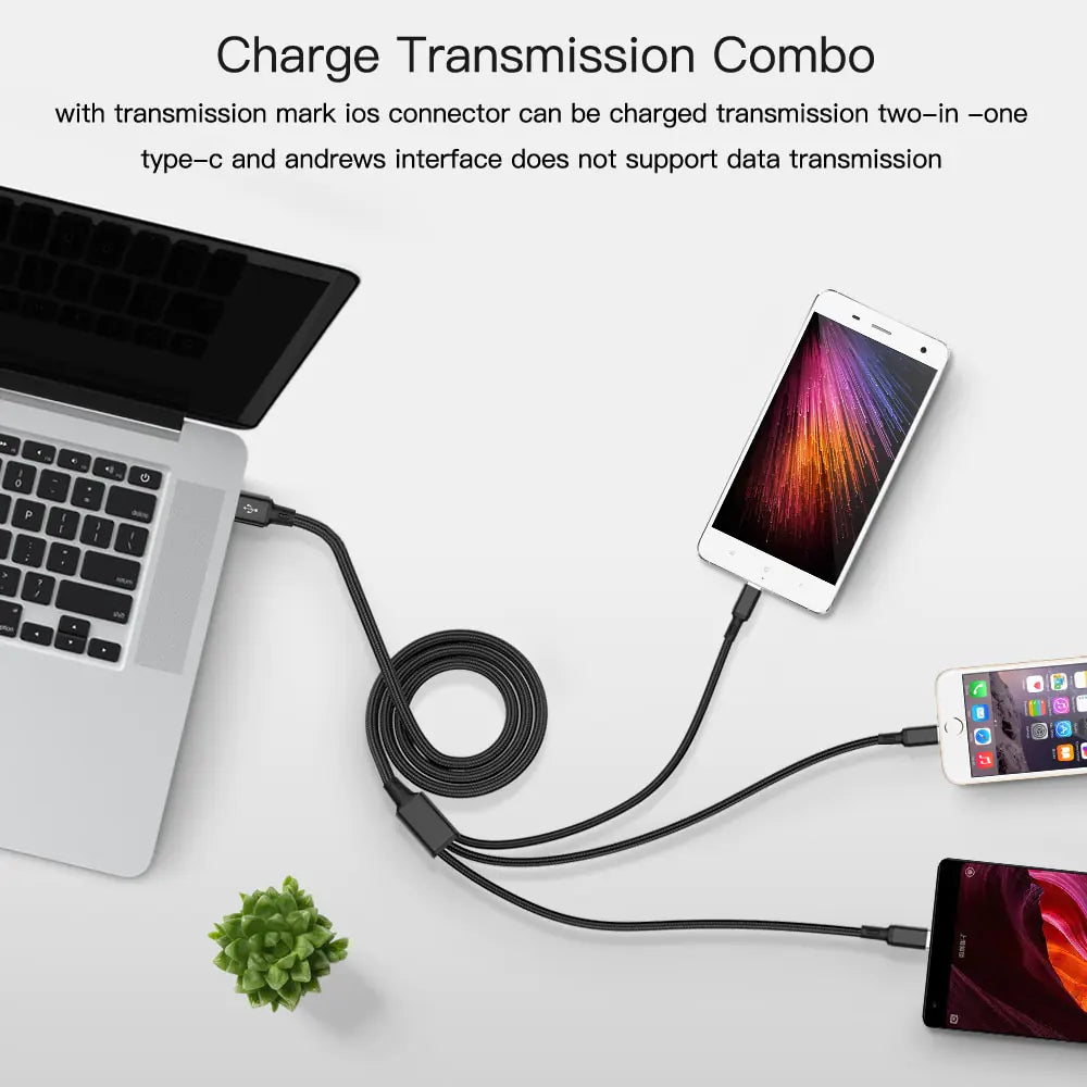 3-in-1 USB Cable for iPhone and Android