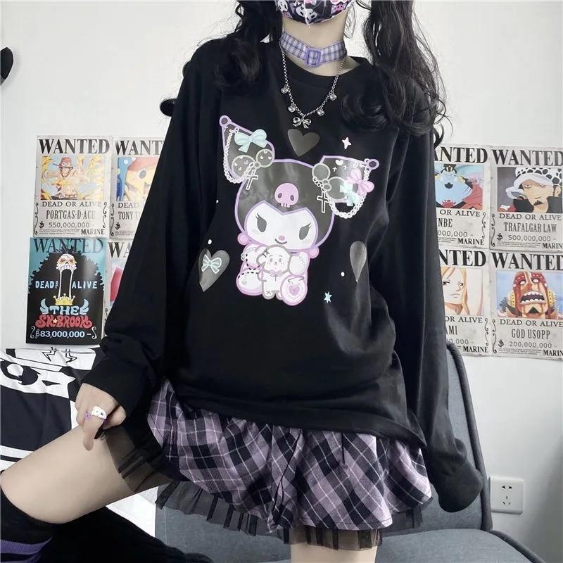 Suéter con cuello redondo de estilo gótico pastel Kuromi