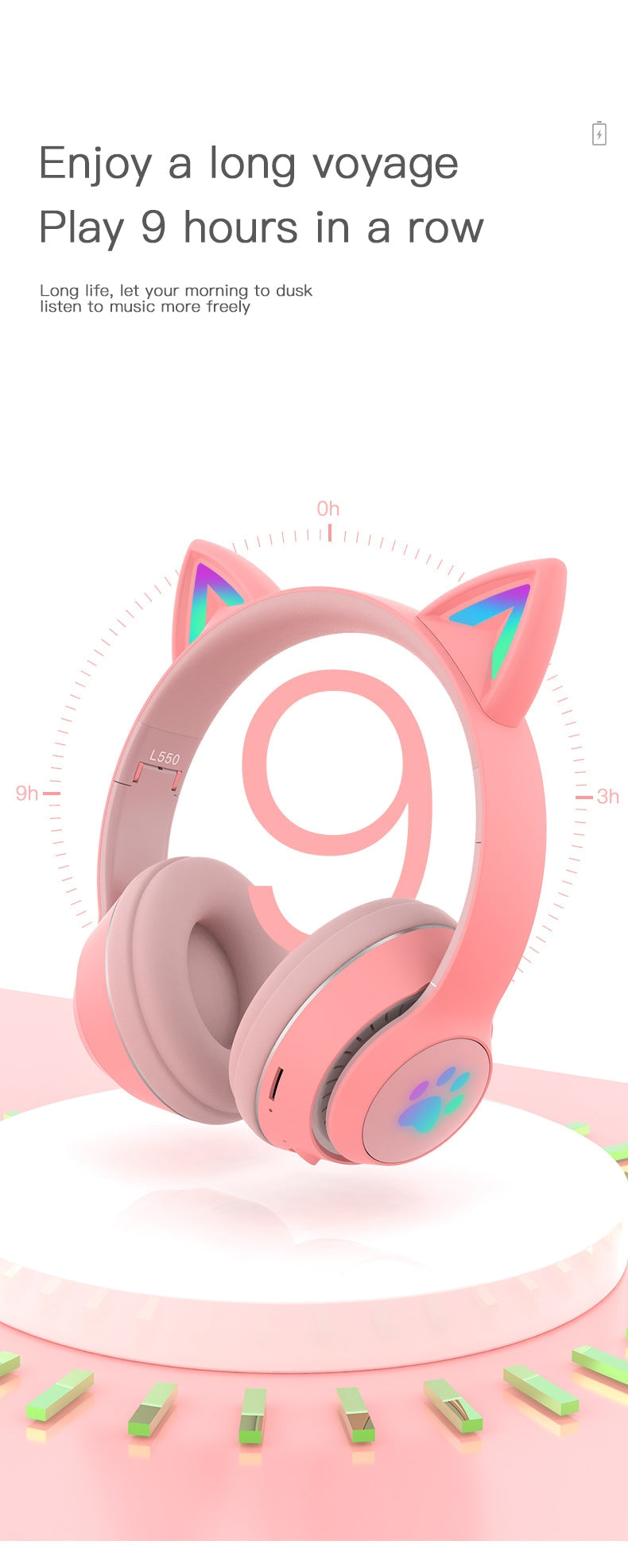 Casque de jeu avec oreilles de chat Paw Print