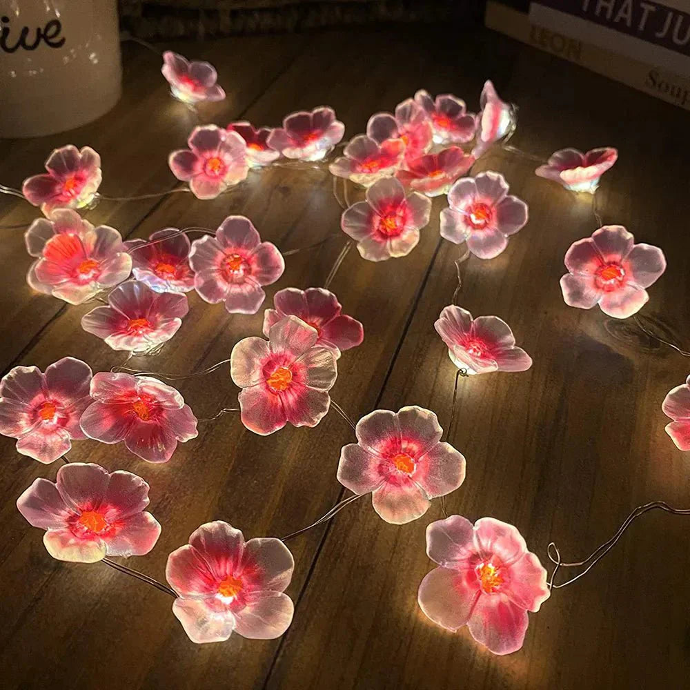 Pink Cherry Blossom Fairy Light Garland