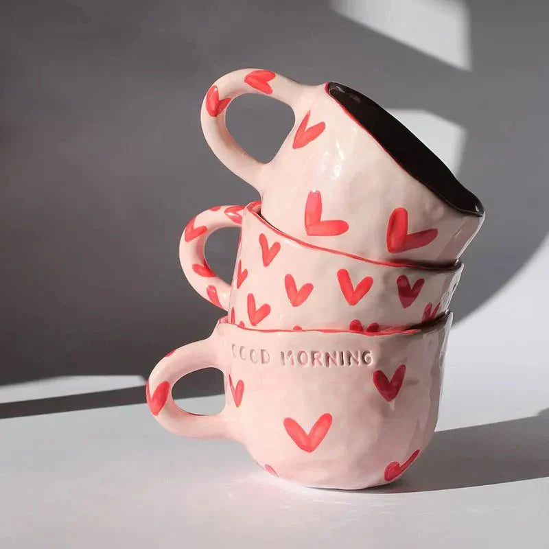 Pink Love Heart Ceramic Coffee Mug