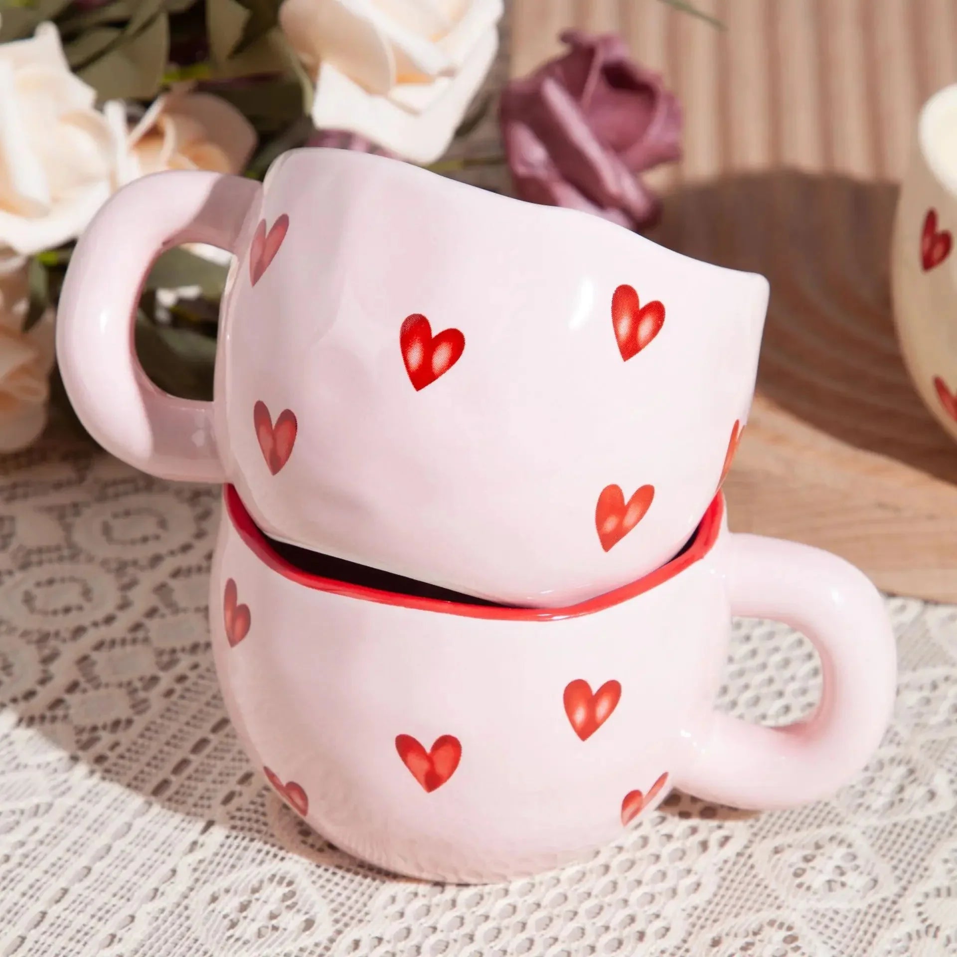 Pink Love Heart keramisk kaffekrus