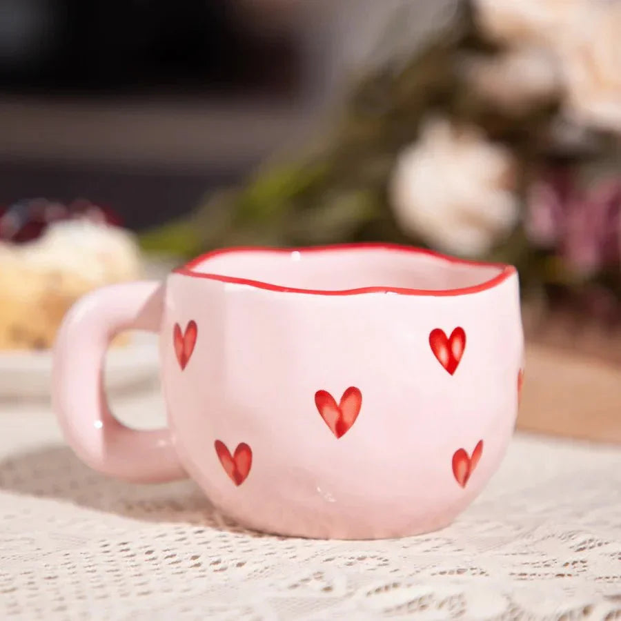 Pink Love Heart Ceramic Coffee Mug