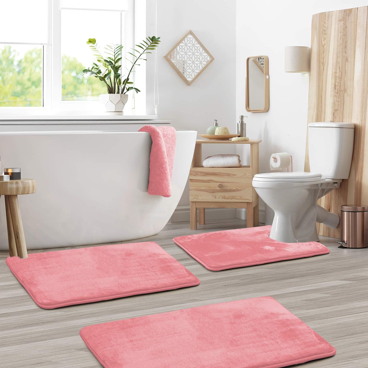 Tapis de bain en mousse à mémoire de forme en velours luxueux - Ensemble de 3 pièces