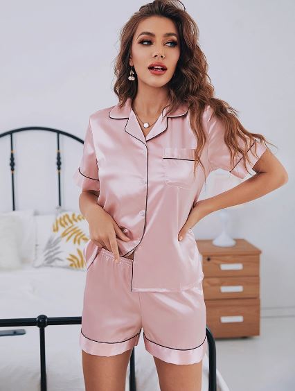 Women's short sleeve satin pyjamas set