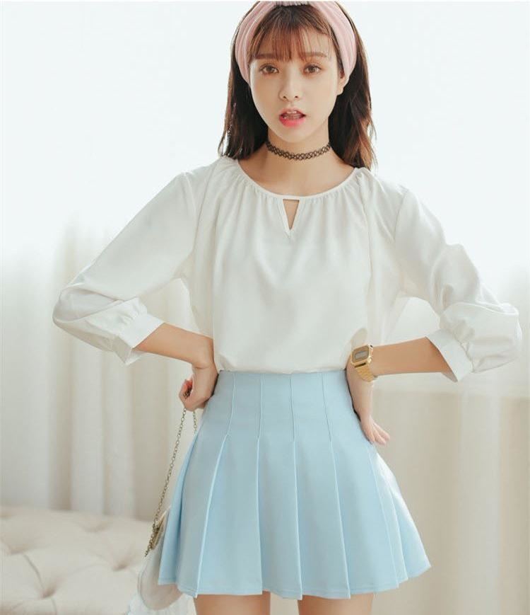 Solid Color Pleated Skirt