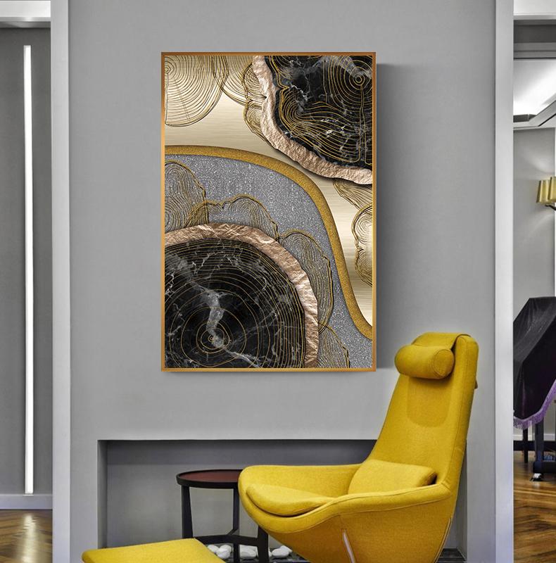 Abstract Black and Gold Ring Canvas