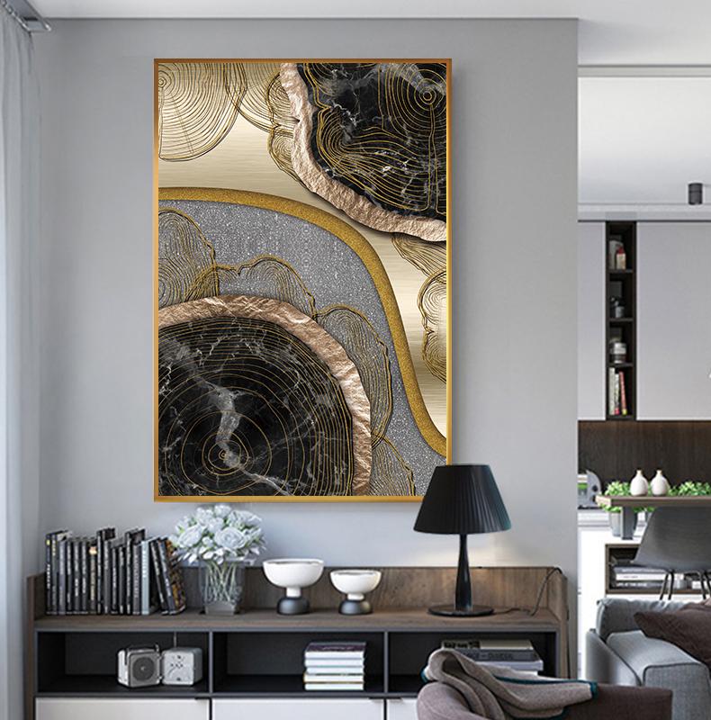 Abstract Black and Gold Ring Canvas