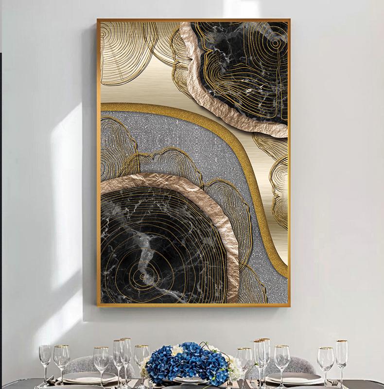 Abstract Black and Gold Ring Canvas