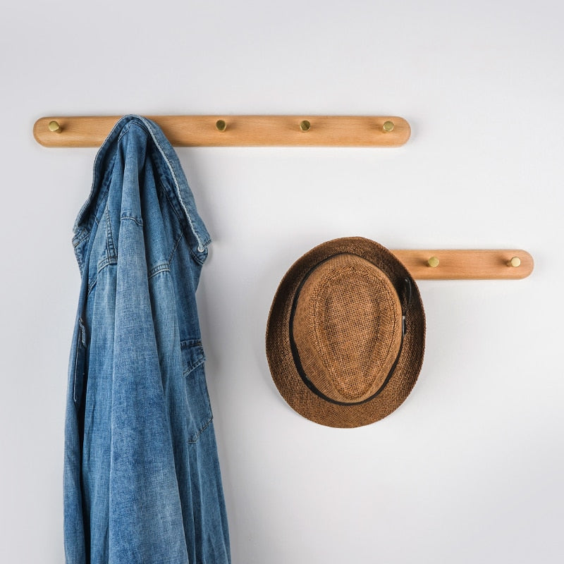 Nordic Natural Wood & Brass Wall Hook Racks