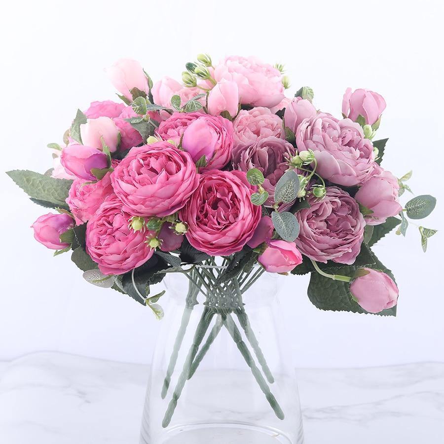 Fleurs artificielles de fausses pivoines en soie, 9 pièces